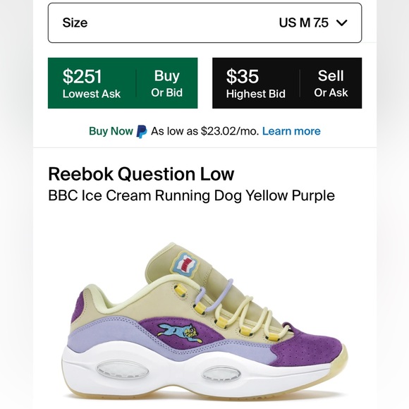 Reebok Question Low BBC Ice Cream Running Dog